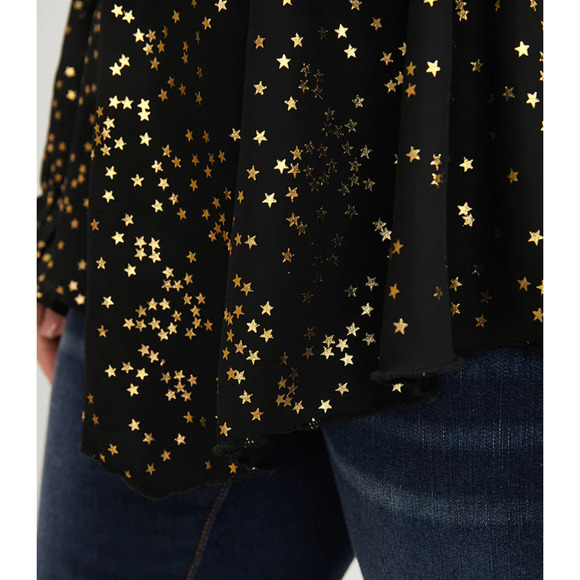 Bloomchic Black & Gold Star Lantern Sleeve Asymmetrical Ruffles Blouse 10 NWT - Picture 3 of 6